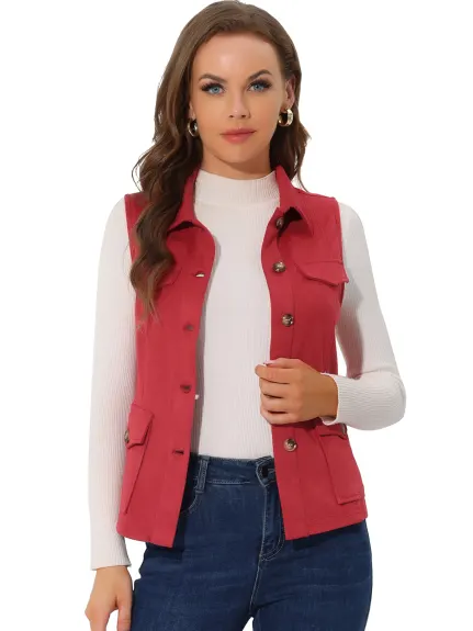 Allegra K- veste en daim Faux veste boutonnée avec poche Cargo