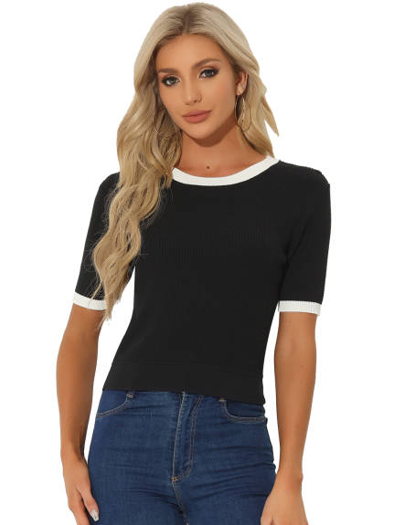 Allegra K - Summer Casual Contrast Crewneck Knitted Top