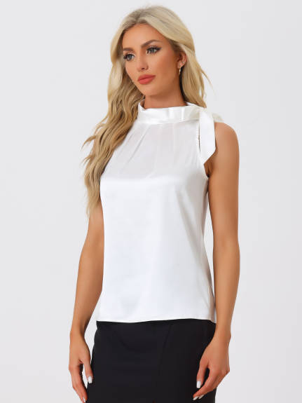 Allegra K - Satin Sleeveless Tie Neck Work Blouse