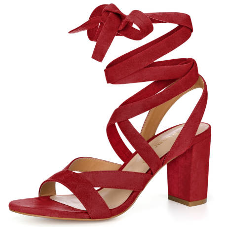 Allegra K- Crisscross Lace up Chunky Heel Sandals