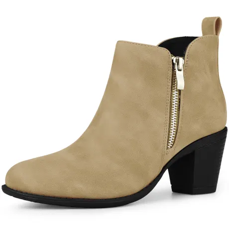 Allegra K- Low Chunky Heel Zipper Western Ankle Booties