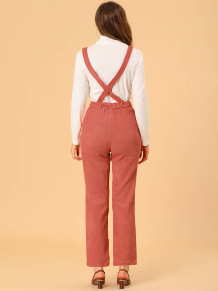 Allegra K - Fitted Elastic Back Corduroy Overalls Pants