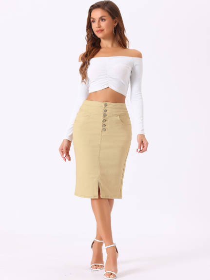 Allegra K - Split High Waist Denim Pencil Skirt