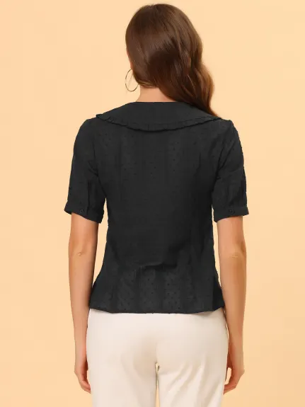 Allegra K- Swiss Dots Short Sleeves Button Shirt