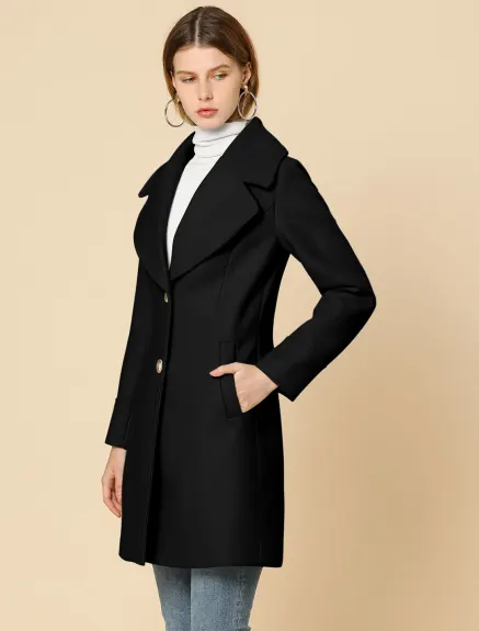 Allegra K- Notched Lapel Button Single Breasted Coat