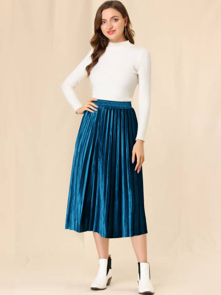 Allegra K - Elastic Waist Midi Accordion Pleated Skirt