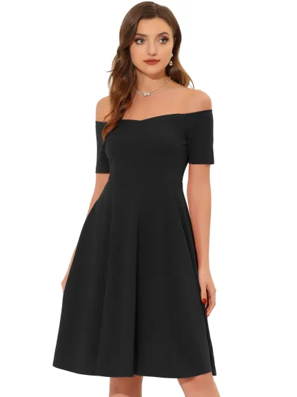 Allegra K- Elegant Short Sleeve Off the Shoulder Cocktail Dress