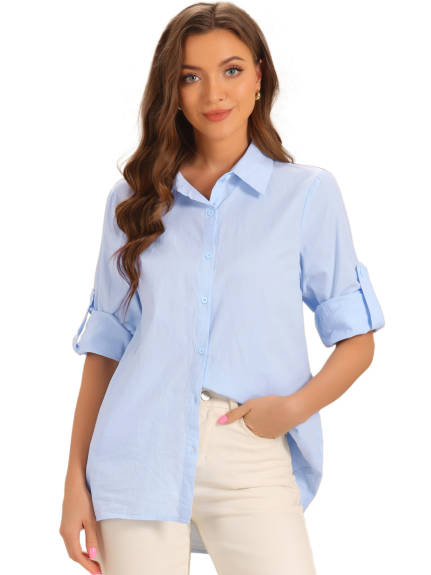 Allegra K - Chemise de travail boutonnée à manches longues en coton