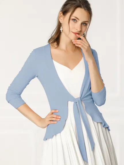 Allegra K- Tie Cardigan court en tricot à volants métallisé ouvert sur le devant