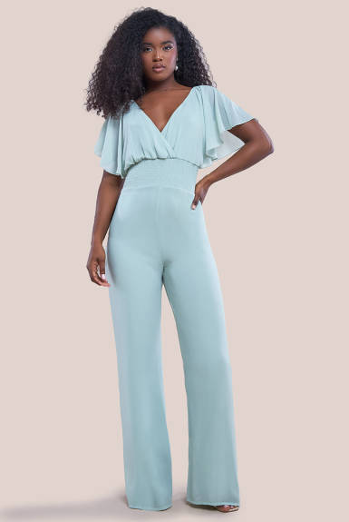 Goddiva - Chiffon Jumpsuit With Flutter Sleeves