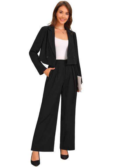 INSPIRE CHIC - Long Sleeve Cropped Blazer Pant Suit