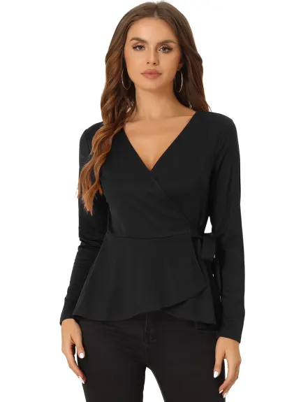 Allegra K- Knit Blouse Wrap Peplum Top