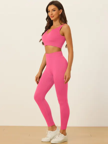 Allegra K- Ribbed Sports Bra and Leggings Set