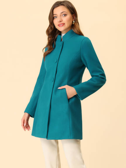 Allegra K- Stand Collar Single Breasted Long Overcoat