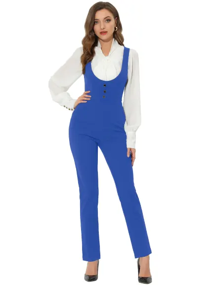 Allegra K - One Piece U Neck Skinny Jumpsuit