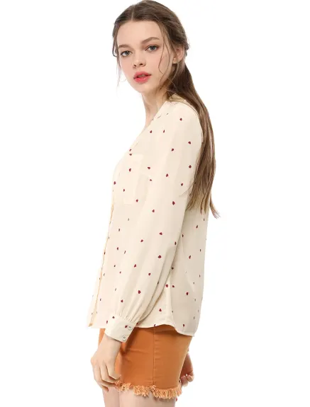 Allegra K- Long Sleeve Printed Button Down Top