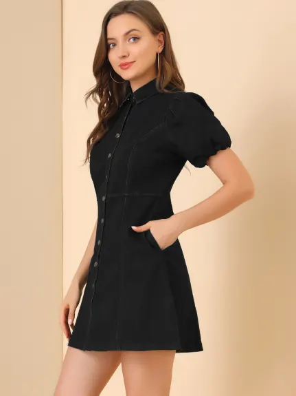 Allegra K- robe en Denim robes de chemise boutonnée manches courtes