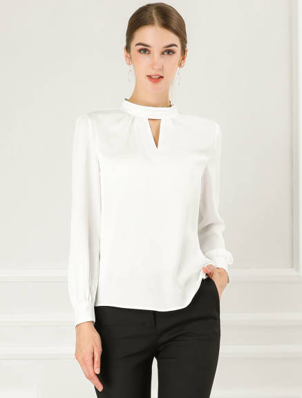 Allegra K- Stand Collar Long Sleeve Blouse Shirt