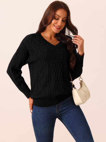 Allegra K - V Neck Casual Loose Sweater