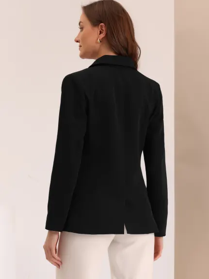 Allegra K- Lapel Double Breasted Padded Shoulder Blazer