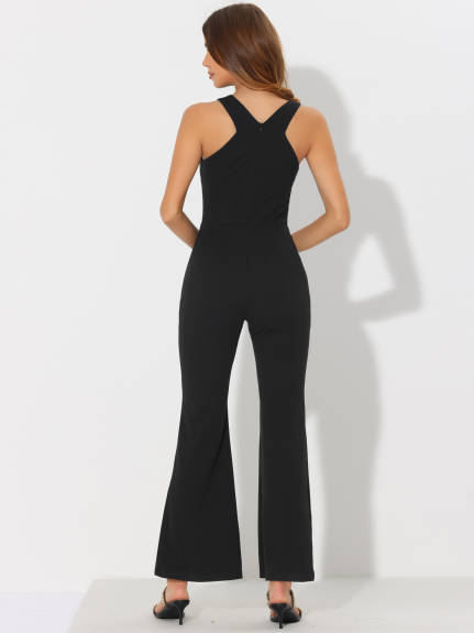 Allegra K - Slit Hem Halter Neck Elegant Jumpsuit