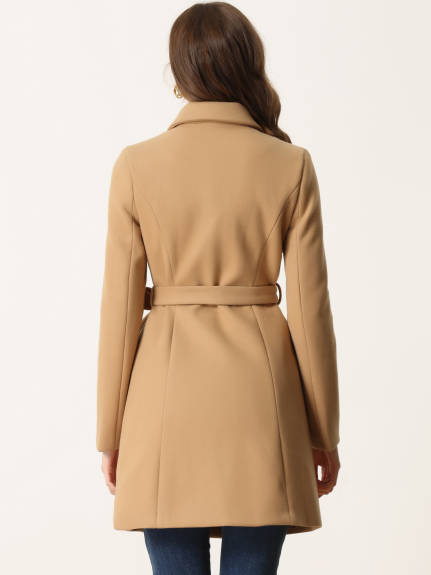 Allegra K - Double Breasted Belted Winter Pea Coat