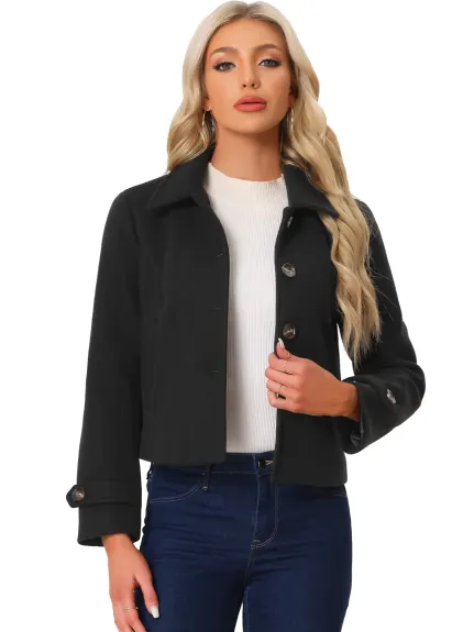 Allegra K- Turn Down Collar Single Breasted Pea Coat