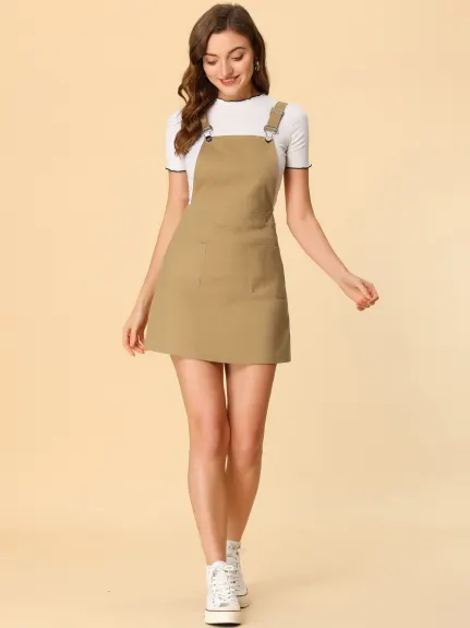 Allegra K - Adjustable Strap A-Line Pinafore Overall Dress