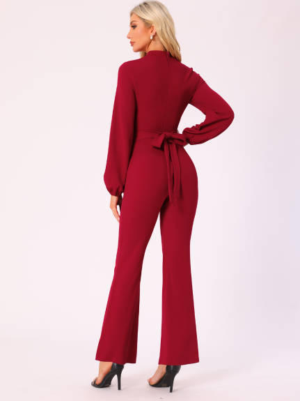 Allegra K - Long Sleeve High Waist Elegant Jumpsuit