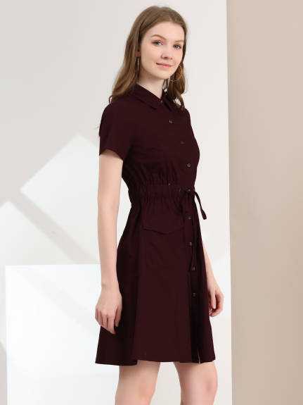 Allegra K- Button Down Cotton Flare Shirt Dress