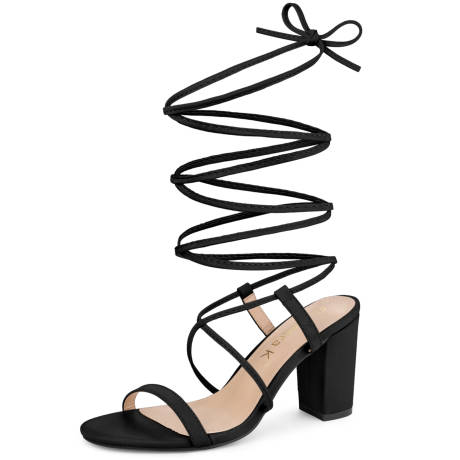 Allegra K- One Strap Lace Up Chunky Heels Sandals