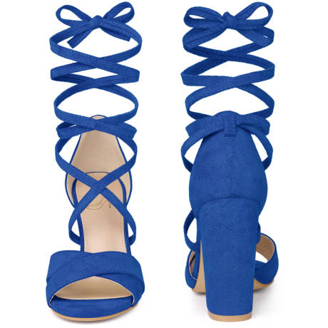 Allegra K- Strappy Chunky Heels Lace Up Sandals