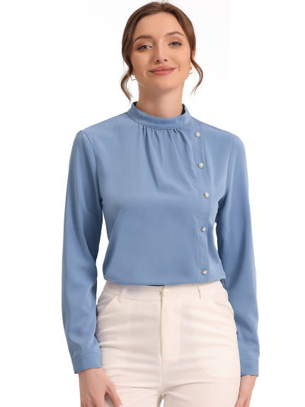 Allegra K - Elegant Stand Collar Button Decor Shirts