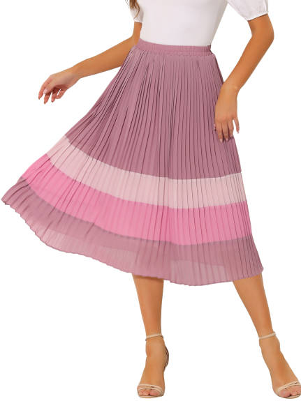 Allegra K- A-Line Color Block Pleated Chiffon Midi Skirt