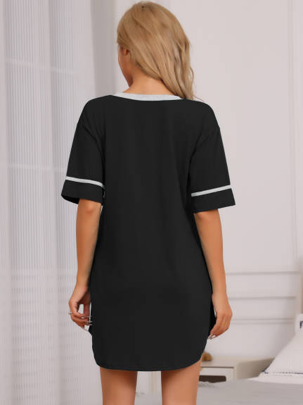 Cheibear - Cotton V-Neck Short Sleeve Nightgown