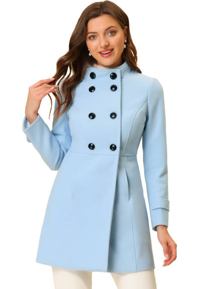 Allegra K- Stand Collar Long Sleeves Double Breasted Coat