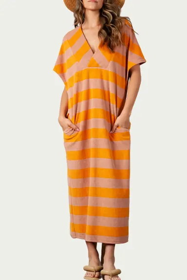 LUCCA - Striped Cotton-Terry Maxi Dress