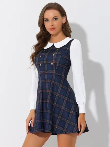 Allegra K- Plaid Peter Pan Collar Long Sleeve Mini A-Line Dress