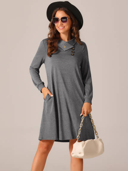 Allegra K - Long Sleeve Cowl Neck Tunic Top Dress