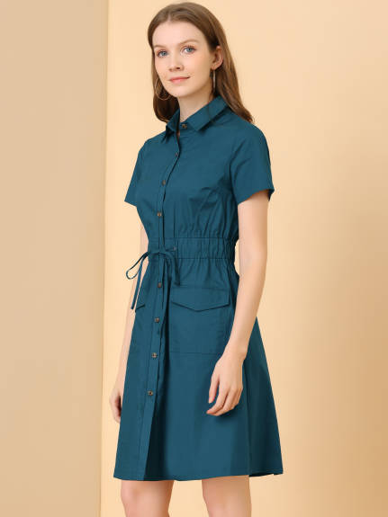 Allegra K- Button Down Cotton Flare Shirt Dress