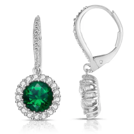 Genevive Boucles d'oreilles pendantes en argent sterling avec halo de zircones cubiques rondes colorées