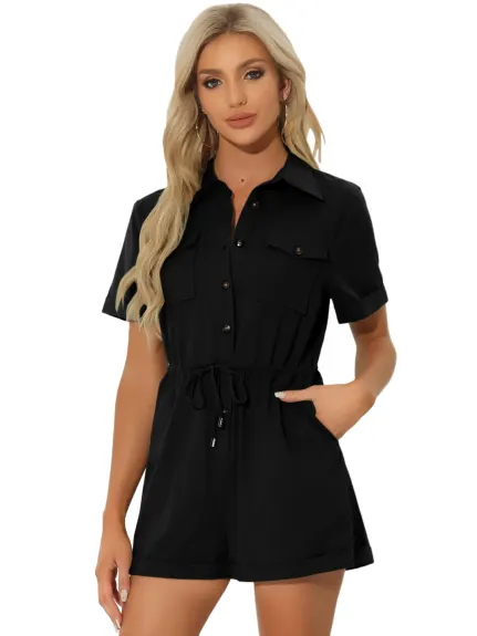 Allegra K - Casual Lapel Collared Shorts Rompers