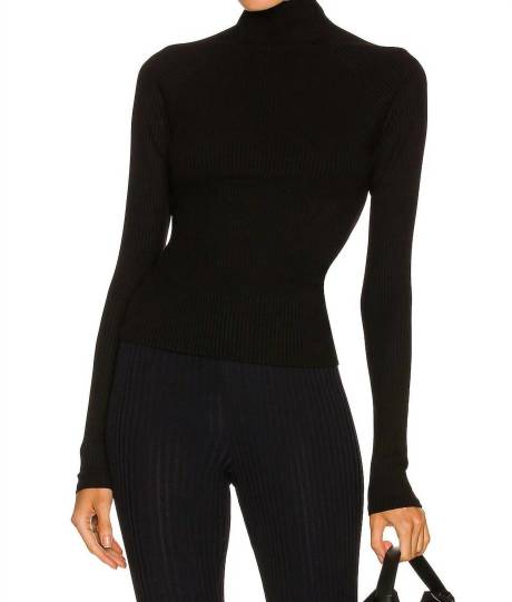 Enza Costa - Black Viscose Rib Twist-Back L/s Turtleneck