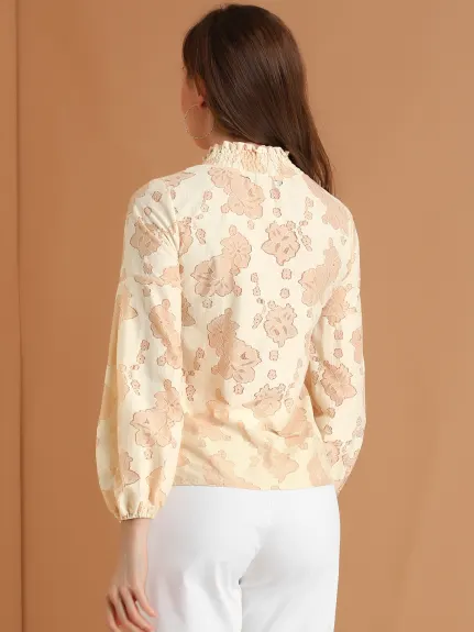 Allegra K- Blouse transparente en dentelle florale à col montant et volants