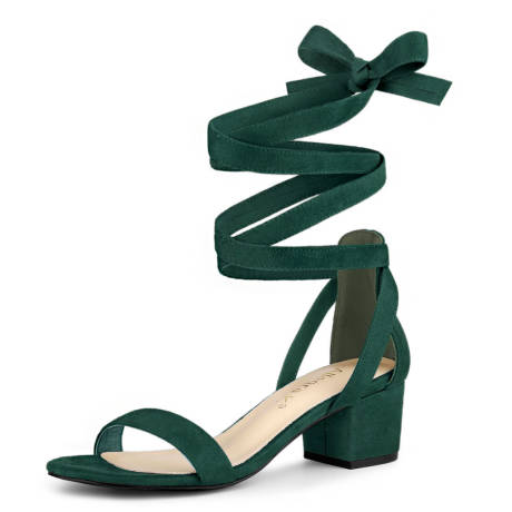 Allegra K- Open Toe Block Heel Lace Up Heels Sandals