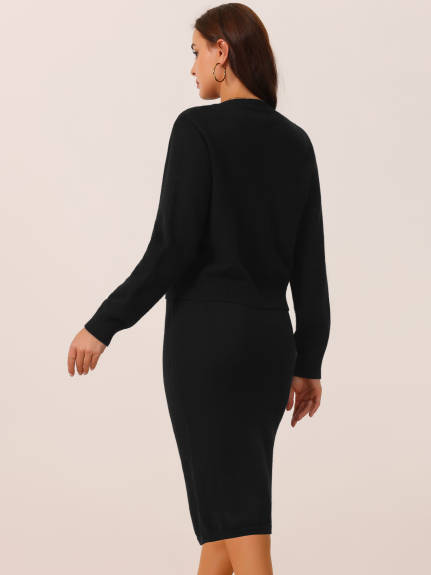 Allegra K - Two Piece Sweater Midi Skirt Suits