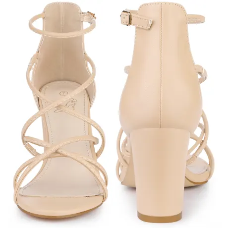 Allegra K- Crisscross Strappy Summer Chunky Heels Sandals