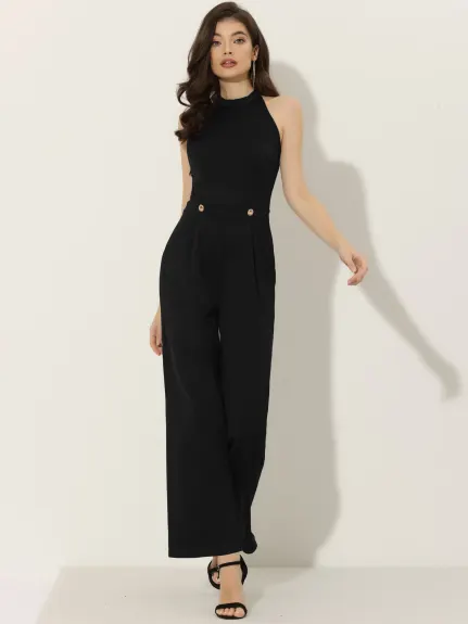 Allegra K - Halter Tie Backless High Waist Jumpsuit