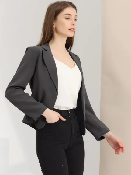 Allegra K- Open Front Crop Suit Blazer Jacket