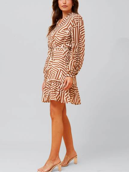 Annick - Sylvana Dress Long Puffy Sleeve Geo Print